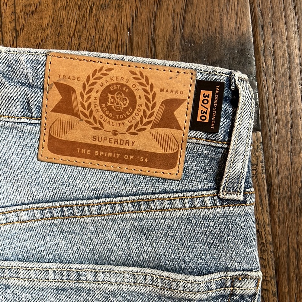 SuperDry Men’s Tailored Straight Jean in Beak Beat Up Blue - Picture 11 of 12
